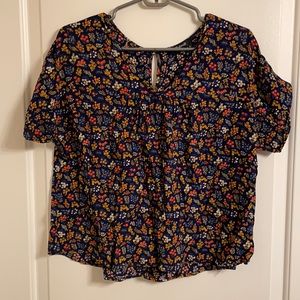 Madewell Floral Print Blouse - Navy and Multicolor